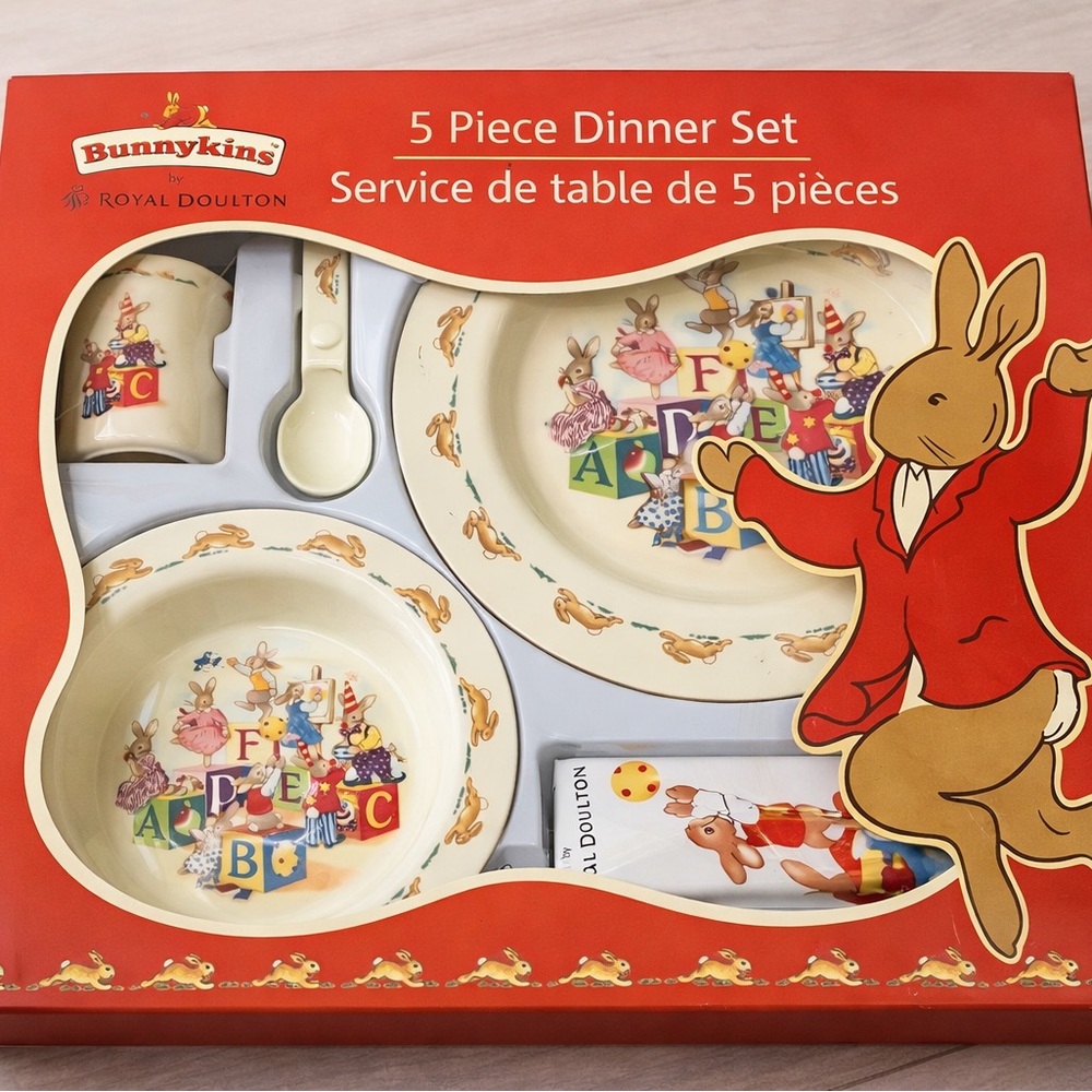 Royal Doulton Bunnykins 5 Piece Children’s Dinner Set ABC Alphabet New in Box